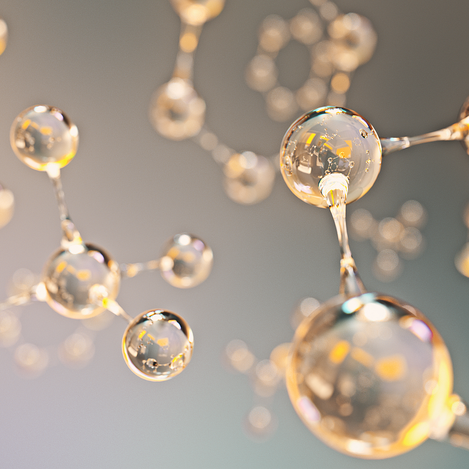 3D rendered glass-like molecules