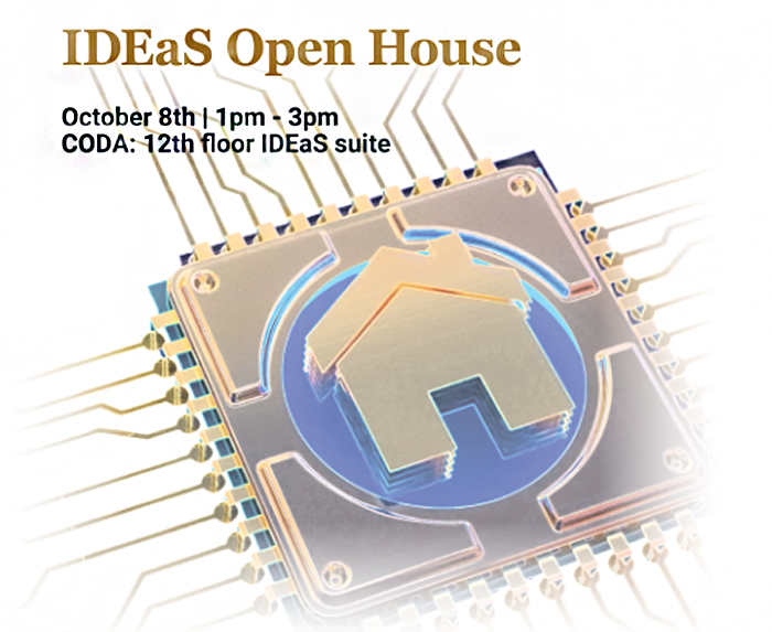 IDEaS Open House Graphic of CPU housing with circuits and a house as the CPU