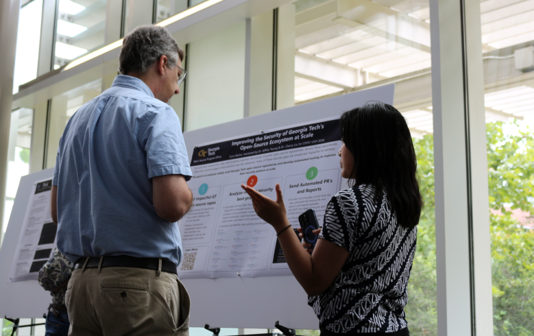 People attending a scientific software poster session hosted by IDEaS and the OSPO at Georgia Tech